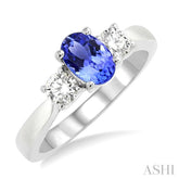 7x5 MM Oval Shape Tanzanite and 1/2 Ctw Round Cut Diamond Precious Ring in 14K White Gold